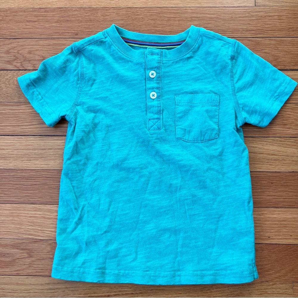 Mini Boden Green Henley Cotton Classic Summer Vacation Pocket Tee T-shirt 4-5